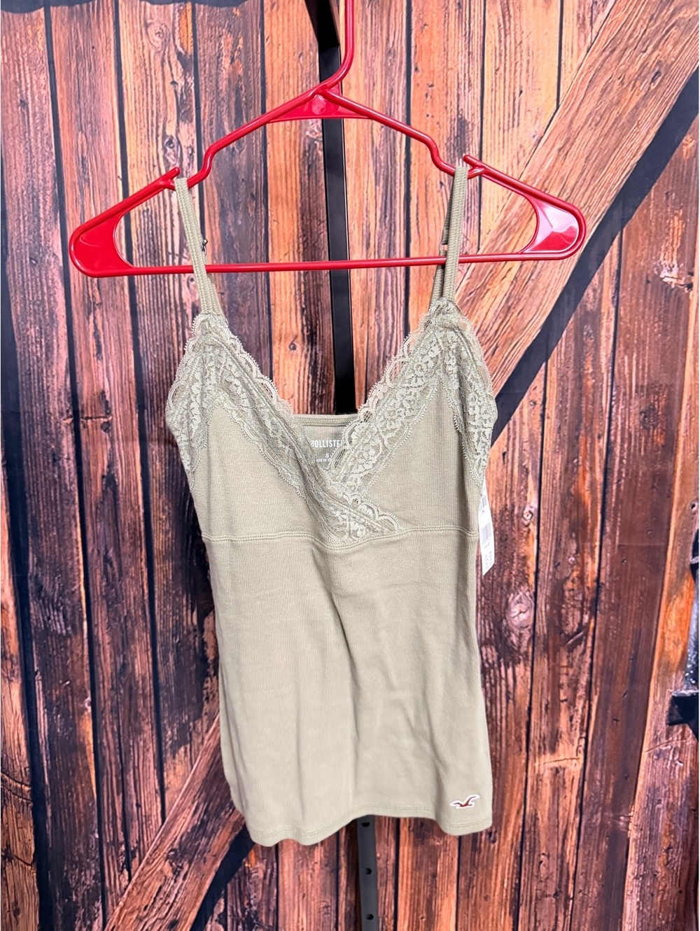 Hollister Small Olive Green Lace Trim Tank Top